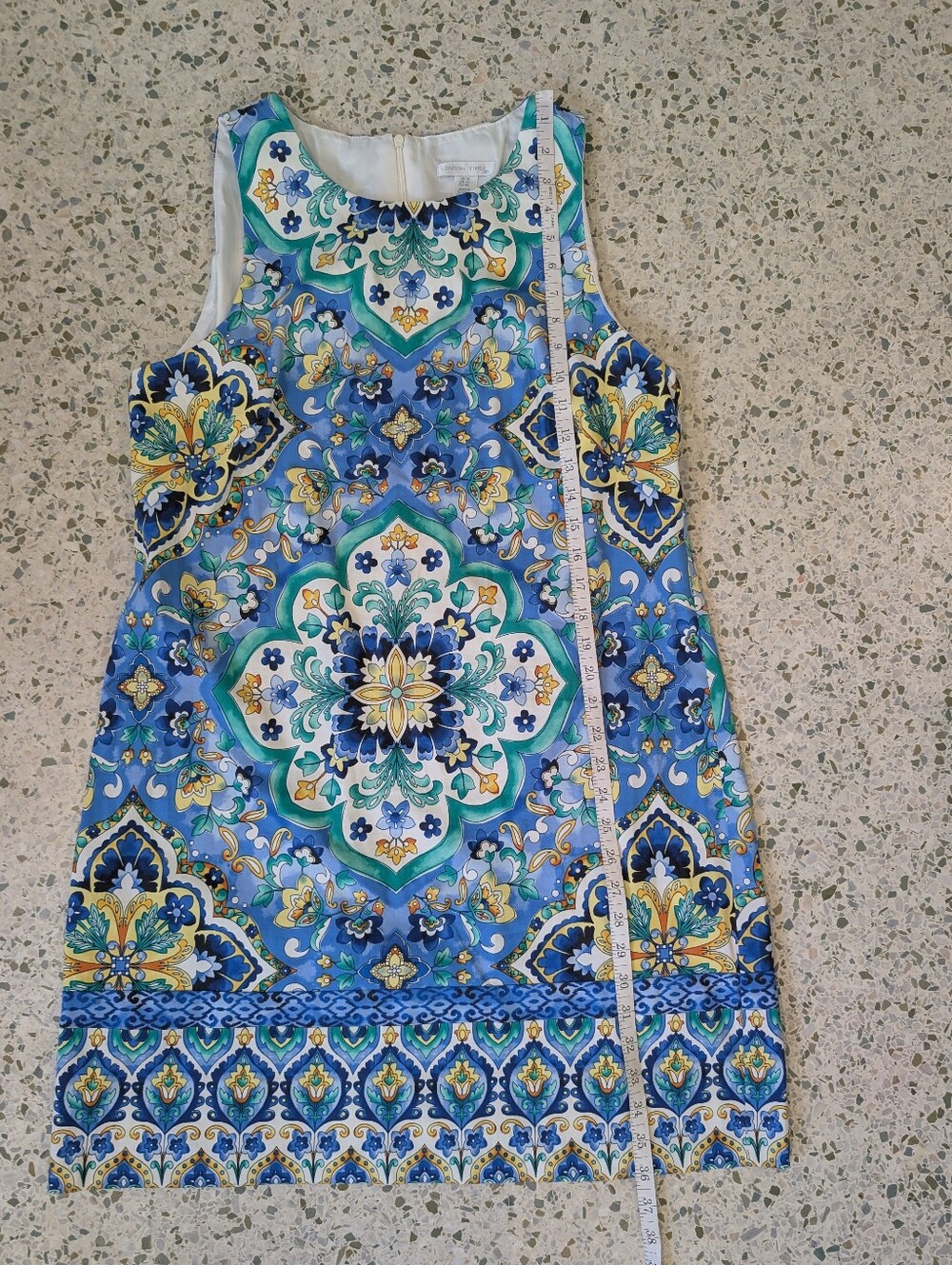 London Times Blue Mosaic Shift Dress - Picture 7 of 7